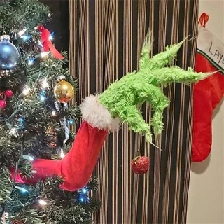 Ano Novo Decorações Árvore De Natal Furry Lovely Green Grinch Elf Arm Ornament Holder Home Party Acessórios De Decoração COSYLIFE01
