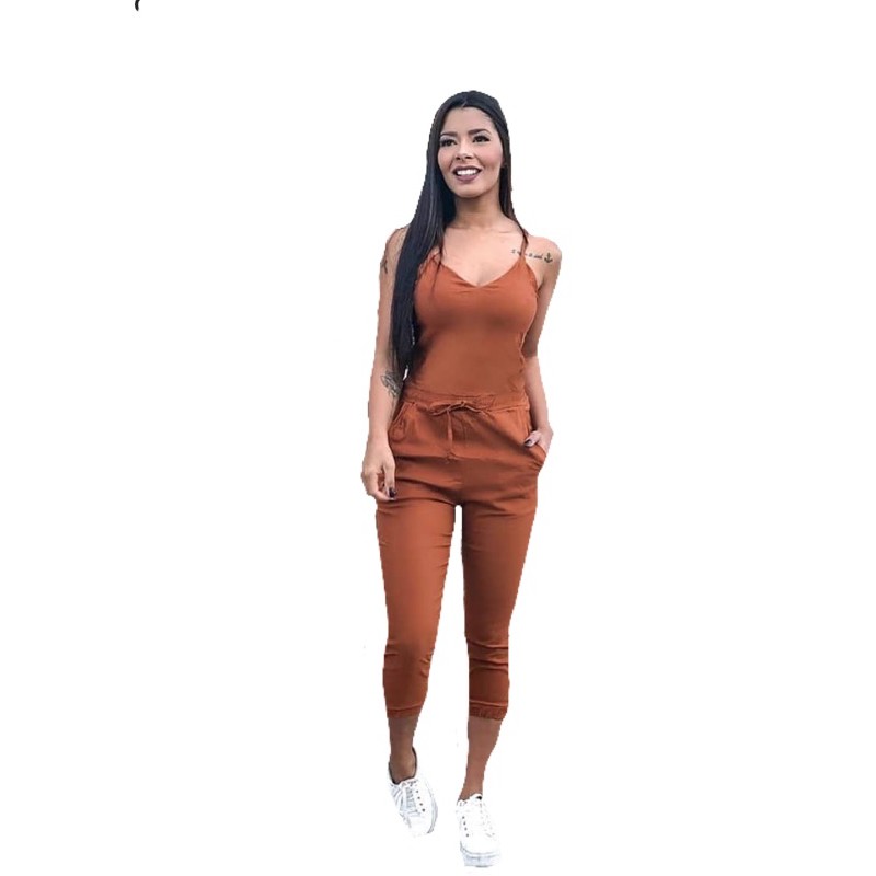 Cora Canela CalÇa Meia Canela Feminina De Tecido Macacão De