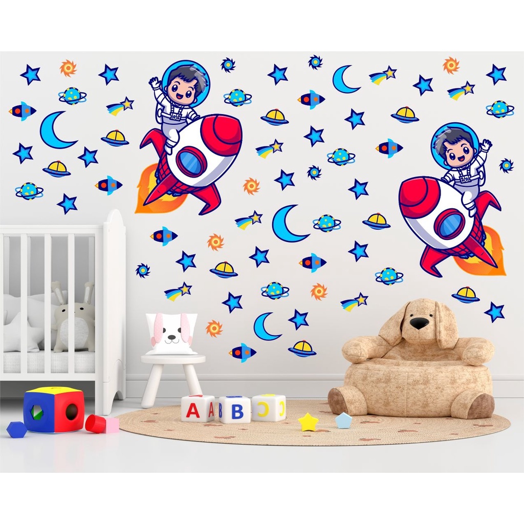 Kit 122 Adesivos Astronauta Estrelas Foguetes Nave Lua Menino Cartela ...