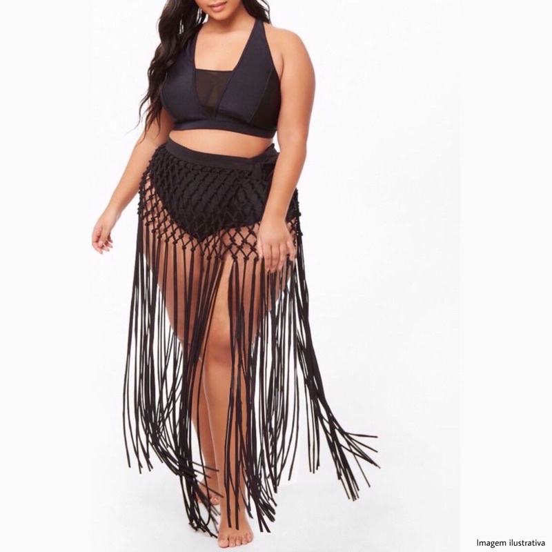 SAIDA DE PRAIA PLUS SIZE PAREO VOIL MALHA 2 EM 1 - Home Lê Ticy