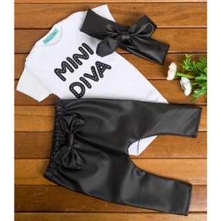 conjunto de bebê menina Mini diva com faixinha de cabelo laço e calça fofa de laço