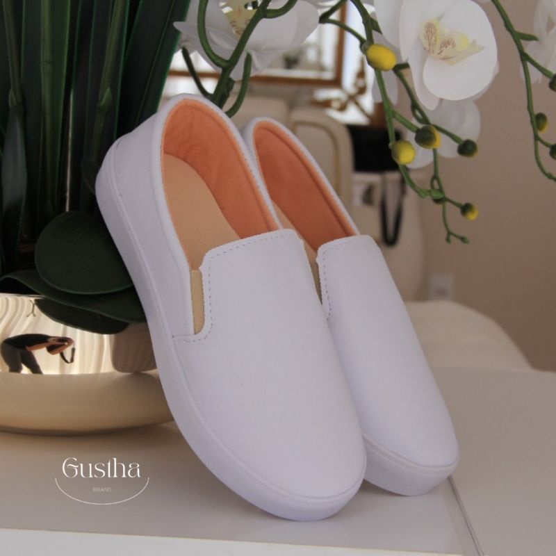 Tênis feminino branco para enfermagem impermeável sem cadarço slip on casual confortável sapato para enfermagem