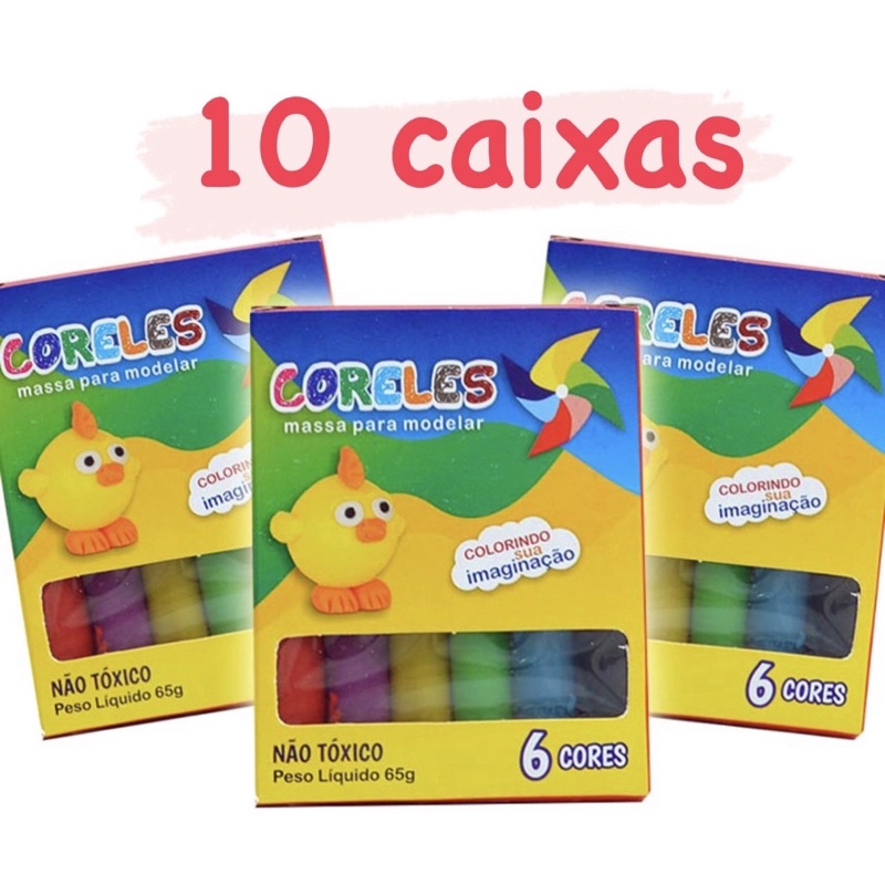 10 cxs de massinhas de modelar infantil 6 cores 65g