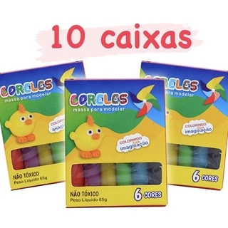 10 cxs de massinhas de modelar infantil 6 cores 65g