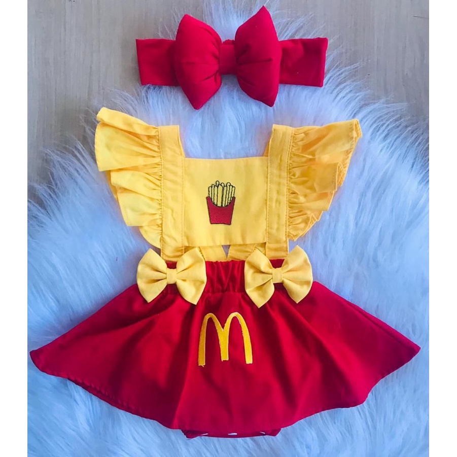 Jardineira Salpete Mc Donalds Romper Body Feminina Roupa Bebê Tiara Menina  | Shopee Brasil