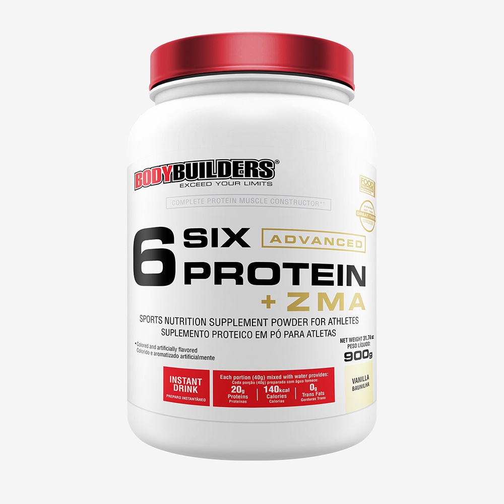 Whey Protein Concentrado 6 Six Protein Advanced c/ ZMA 900g – Ganhe Massa Muscular e Aumente o Desempenho nos Treinos – Bodybuilders