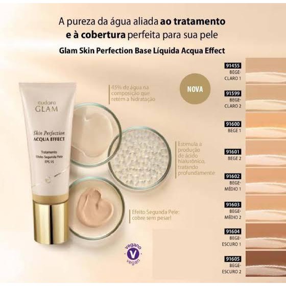 Eudora Base Líquida Glam Skin Perfection Acqua Effect | Shopee Brasil