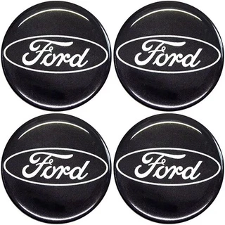 Jogo 4 Emblema Adesivo Calota Ford Ka Fiesta Sedan Hatch Preto/Azul Resinado - 48mm