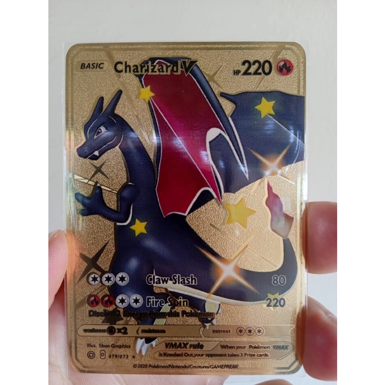 Carta Pokémon Customizada Charizard V Shiny Metal Dourado