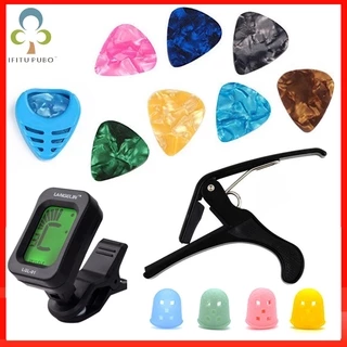 14 Pcs Ferramenta Kit Guitarra Tunner + Capo + Titular Dedo Plectrum + 4 Protetor + 7 Picks Tuning Mediator Guitarra Peças Acessórios Zxh