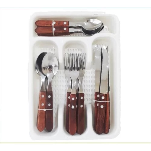 Jogo Talher 25 Peças Wooden Inox Madeira ou Verde