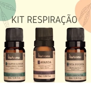 Kit Respiração Óleo Essencial Lavanda Eucaplito Menta 100% Puro Via Aroma Aromaterapia