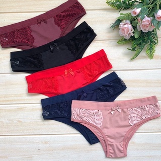 Kit 5 Calcinhas Tanga Cueca Feminina Detalhe Em Renda Elástico Confortável