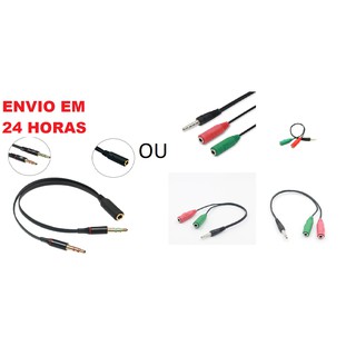 Cabo Adaptador audio 2 P2 Macho p/ 1 P3 Fêmea para fone com microfone Headset Pc Notebook