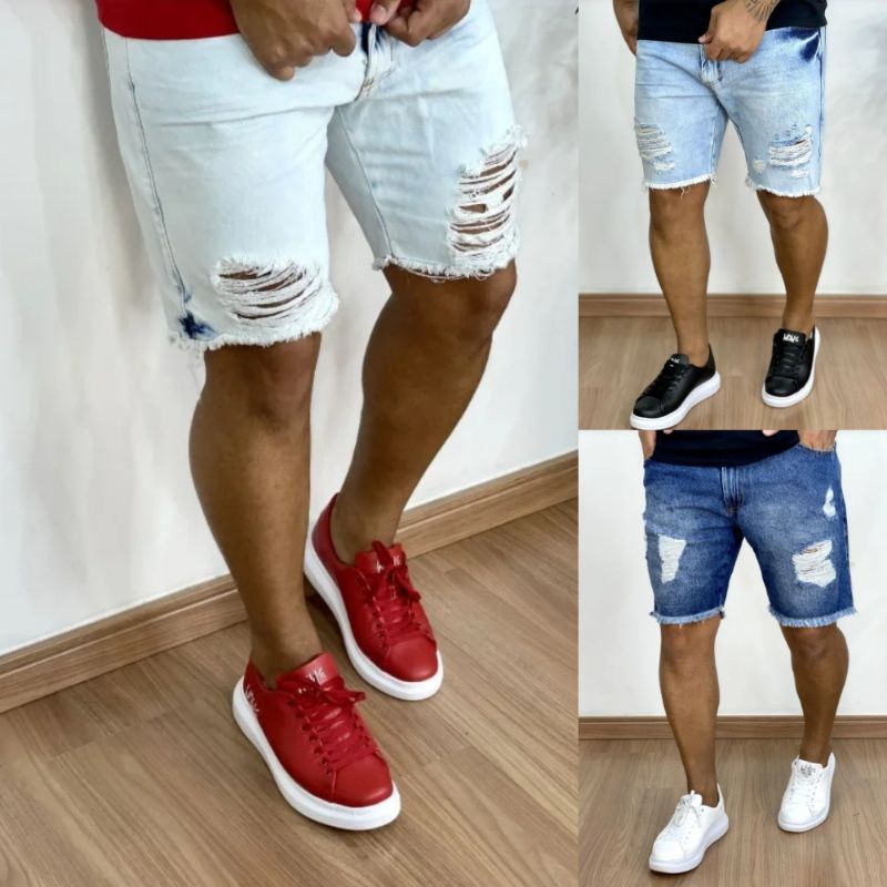 Bermuda jeans masculina acima do sale joelho