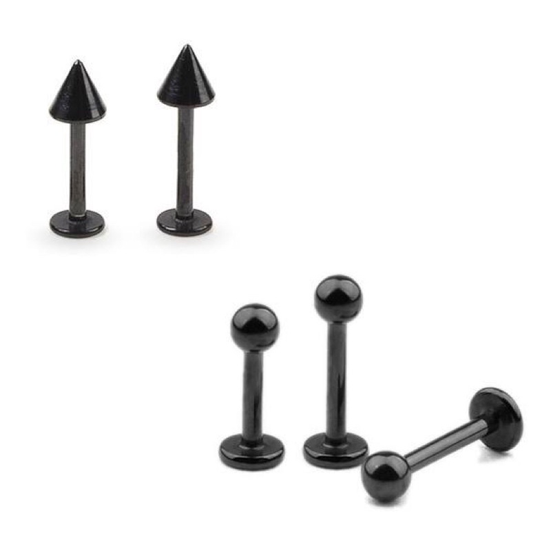 Piercing Para Labret PRETO Boca Em Aço Preto Modelo Bolinha/Spike