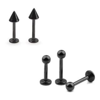 Piercing Para Labret PRETO Boca Em Aço Preto Modelo Bolinha/Spike