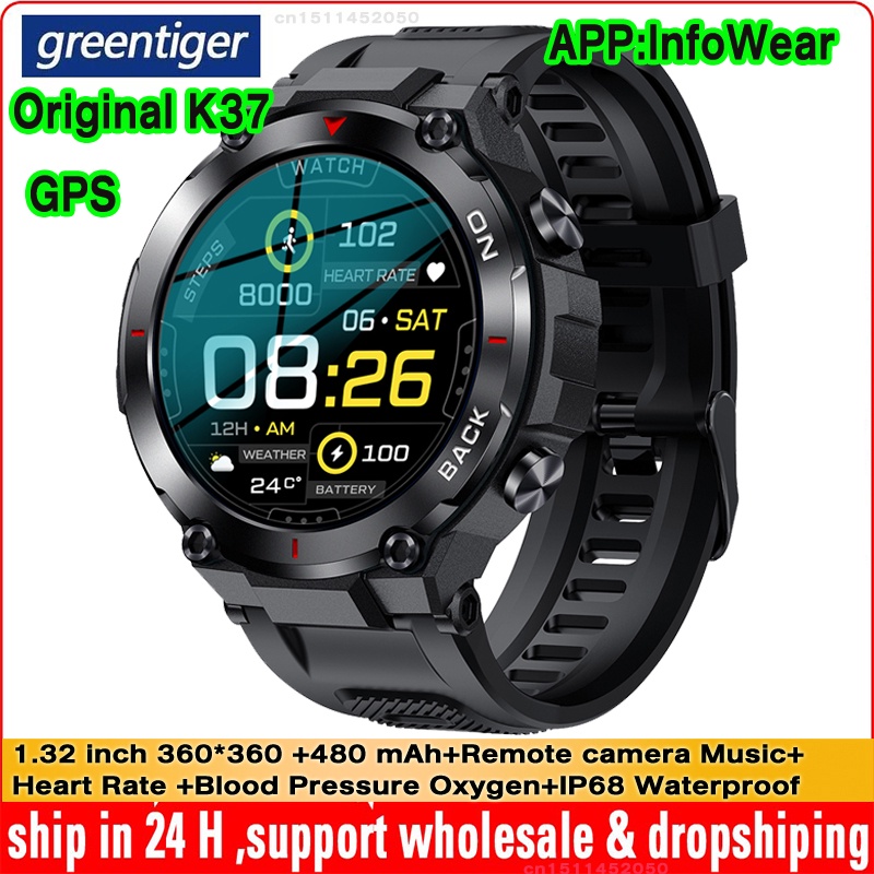 Smartwatch Relógio Inteligente K37 GPS Original Homem Esporte 480mAh Pressão Arterial Oxigênio IP68 Impermeável Ar Livre