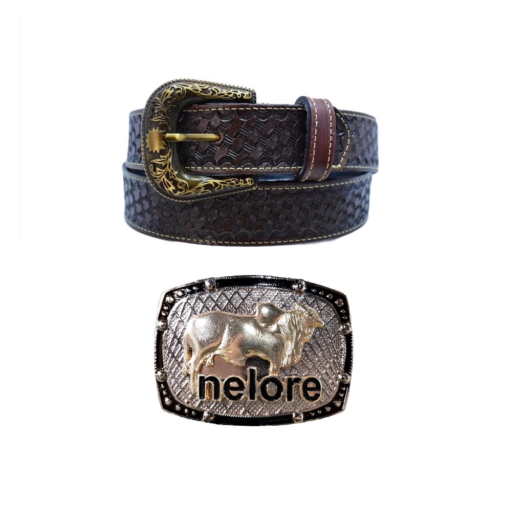 Fivela Country Cowboy Nelore + Cinto Couro Super Oferta