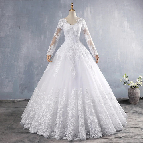 2023 Vestidos De Casamento Da Princesa De Luxo Tule Manga Longa