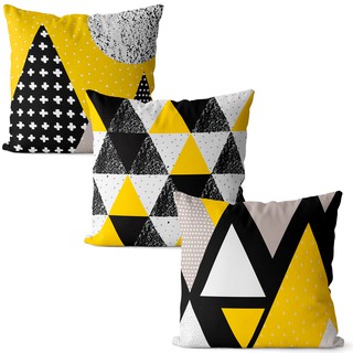 Kit 3 capas de almofadas moderna geométrica amarelo