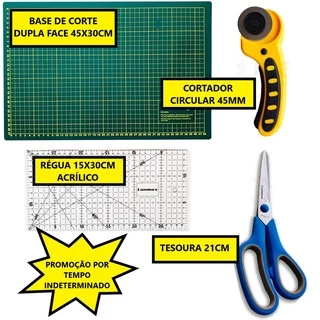 Kit Iniciante Base De Corte A3 + Régua + Cortador + Tesoura