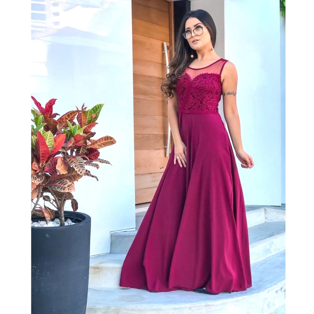 Vestido longo para store casamento cor marsala