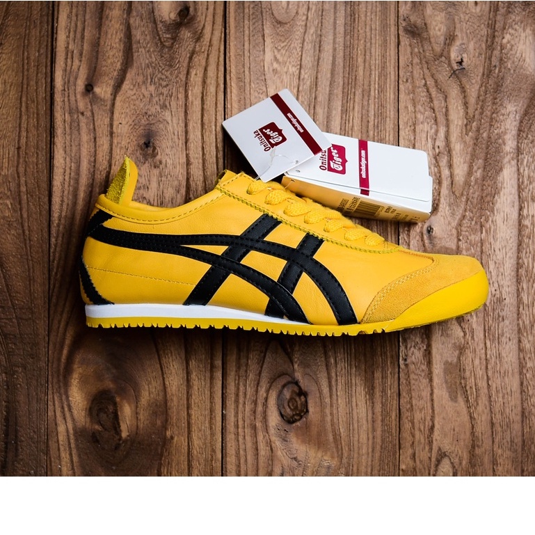 （Veja as descrições dos produtos） Onitsuka tiger ASICS Tigre México 66 2021 Novo Mocassins Originais Mulheres Homens Clássico Casual Preguiçoso Corrida Tênis Esportivo Amarelo Preto