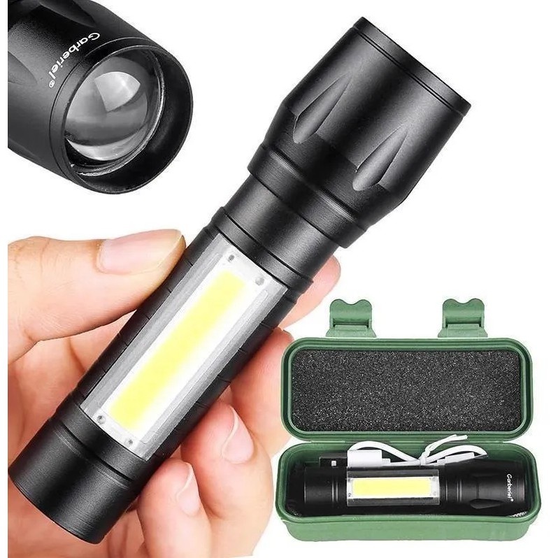 Mini Lanterna Tática Com Led E Zoom Recarregável Usb