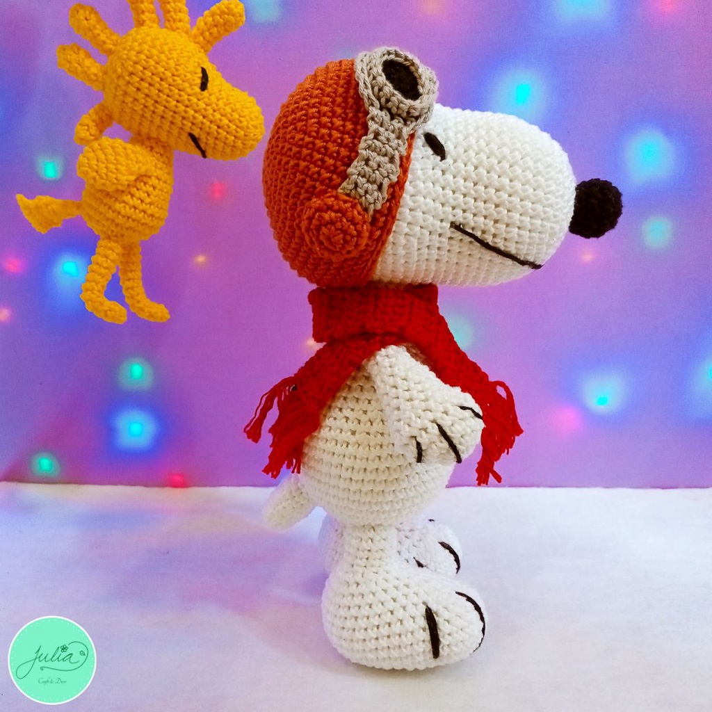 Snoopy aviador ou Woodstock amigurumi crochê pelúcia retro