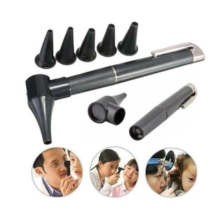 Otoscópio Medico Lanterna Led Pupila Clinica 5 Espéculos Completo Preto