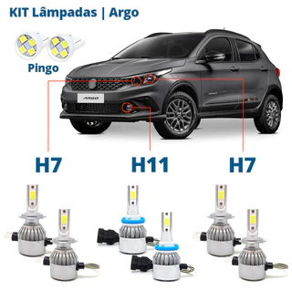 Kit de Lâmpadas Fiat Argo 2017 2018 2019 2020 H7 H11 Super Led Forte Branca 6000k 7200 Lumens C6