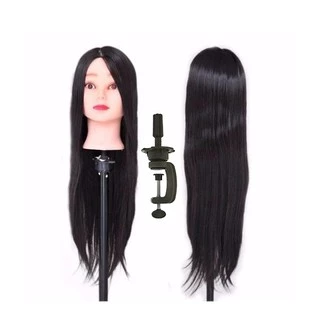 Cabeça de Boneca Para Treino Corte e Tranças 100% Sintética Castanho Escuro + Suporte de Mesa