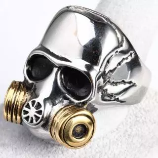 Anel Máscara De Gás Aço Inoxidável Caveira Punk Vintage
