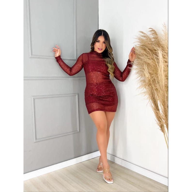 Vestido vermelho hot sale com brilho