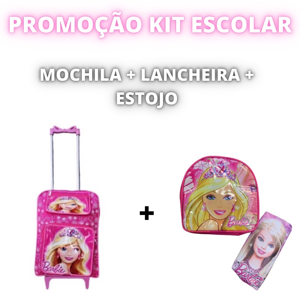 KIT mochila escolar + Lancheira + Estojo Rodinhas Promoção Volta as aulas Infantil Personagem Melhor Qualidade