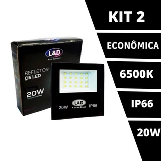 Kit 2 Refletor Led Slim 20w Holofote Bivolt Branco Frio Ip66 Led 0124