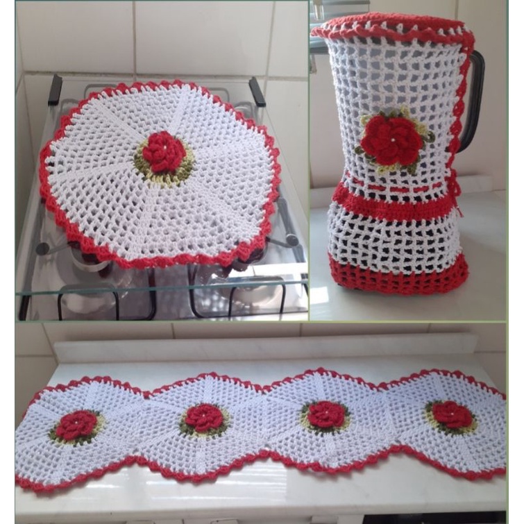 jogo de cozinha de crochê 11 peças