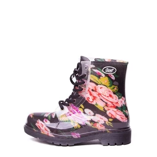 Galocha Bota Coturno Impermeável AD014 Preto Floral Gasf