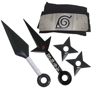 Bandana Naruto + Colar Aldeia Folha + 5 Kunais + 2 Shurikens