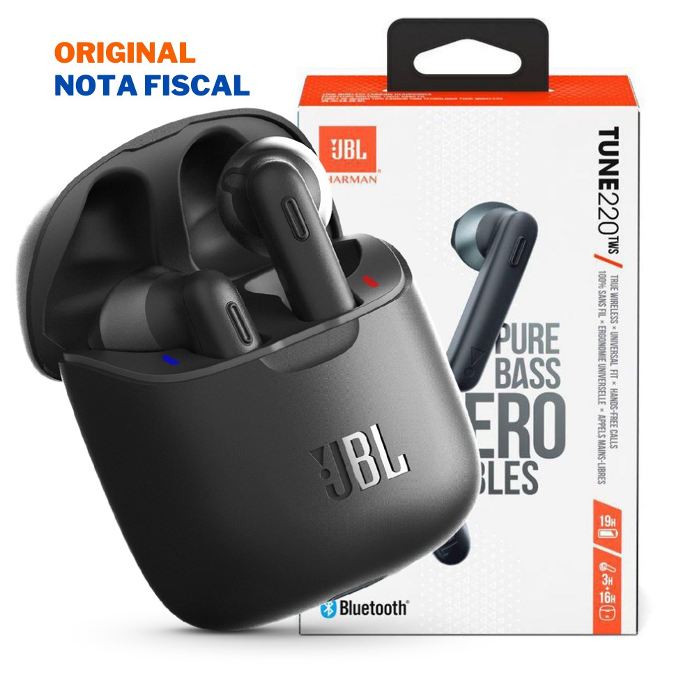 Fone de Ouvido JBL Tune 220TWS Preto Earbuds Bluetooth Sem Fio com