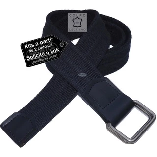 Cinto Lona Premium Masculino Couro Legitimo Argolas 4cm L48p