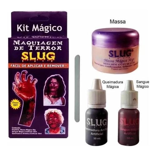 Maquiagem make De Terror Kit Sangue Massa Slug- Halloween Zumbi
