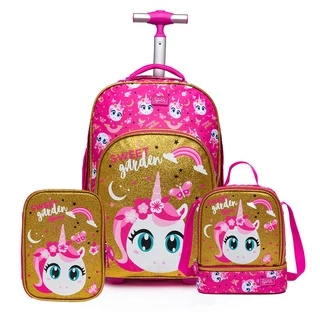 Kit Escolar Mochila de Rodinhas Estojo Lancheira Unicórnio em Oferta na Shopee