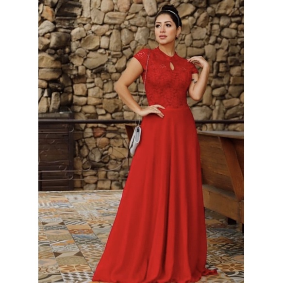 Vestido para madrinha store de casamento vermelho