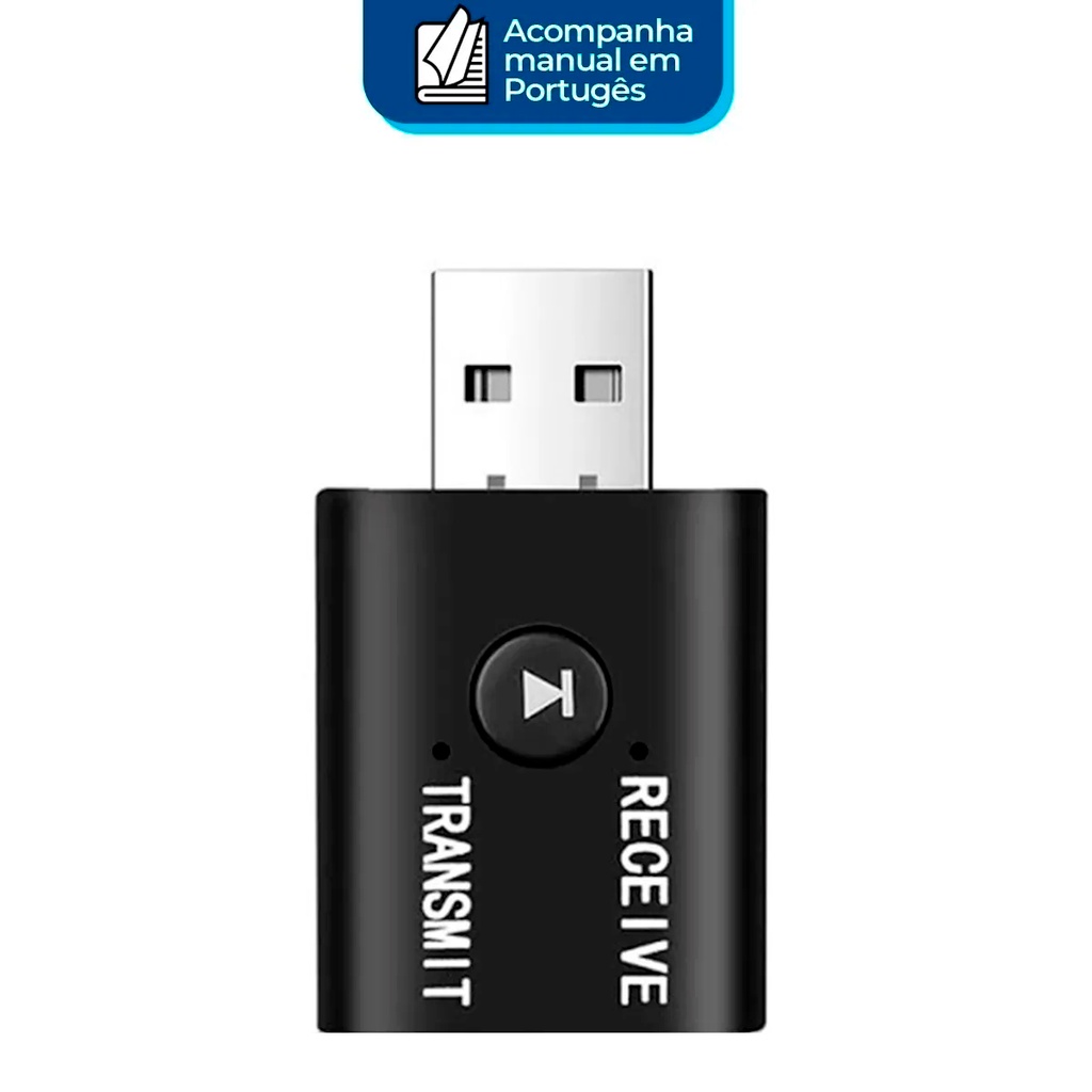 Receptor e Transmissor de Áudio Bluetooth 2 Em 1 Bt 5.0 Usb para TV Sistema de Som PC Notebook