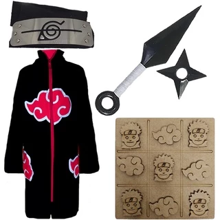 Manto + Bandana Vila da Folha Renegada + Kunai + Shuriken + Jogo da Velha Naruto