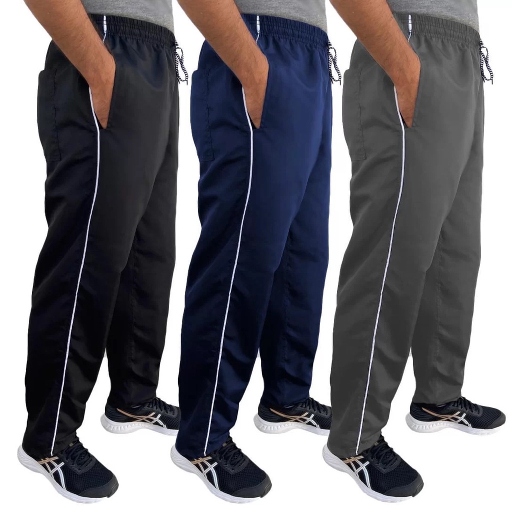 Kit 3x Calça Masculina Poliester Slim P/ Academia Corrida Sport