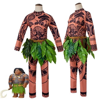 Ruewey Fantasia de Halloween para adultos, cosplay, fantasia de Moana Maui,  conjunto de camisetas e saias de folhas, Marrom, Small : : Moda