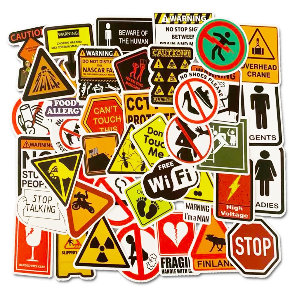 50PCS Warning Sign Waterproof Sticker Skateboarding Snowboard Retro ...